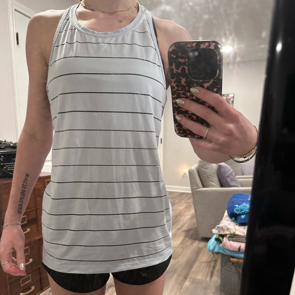 Athleta Light Blue Tank Top with Thin Stripes